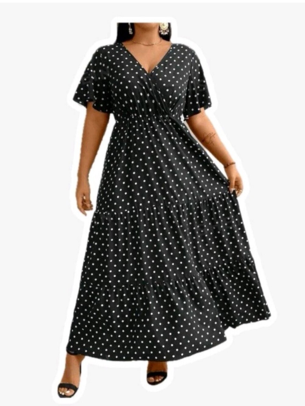 CL Women's Polka Dot Printed Simple Casual Daily Dress. Midi dress. S 16 XL/XXL